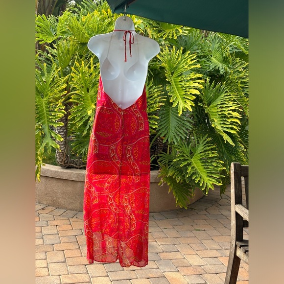 Show Me Your MuMu Erylyn Red Mosiac Paisley Halter Tie Back Midi Dress XS - Picture 6 of 12